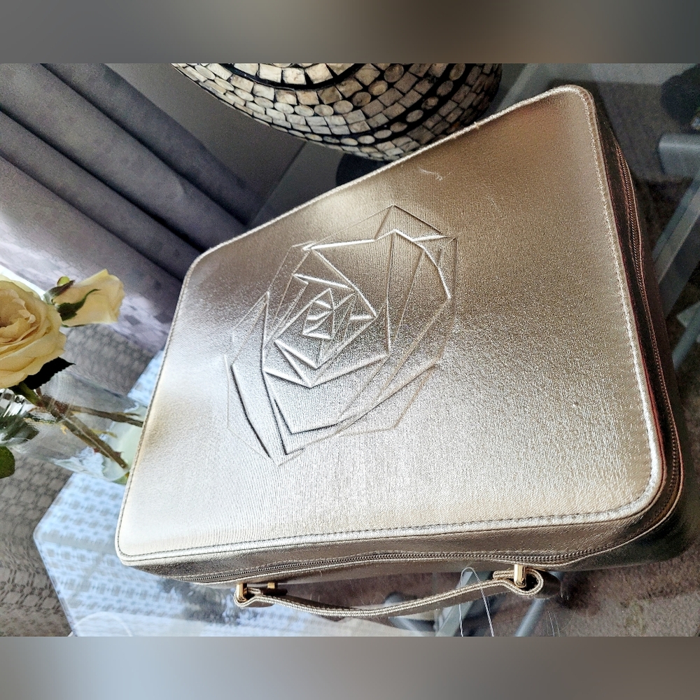 LANCOME Paris Women's Cosmetic/MakeUp Travel Case Gold Rose Zip Logo 13"×10"×3" - Picture 7 of 16